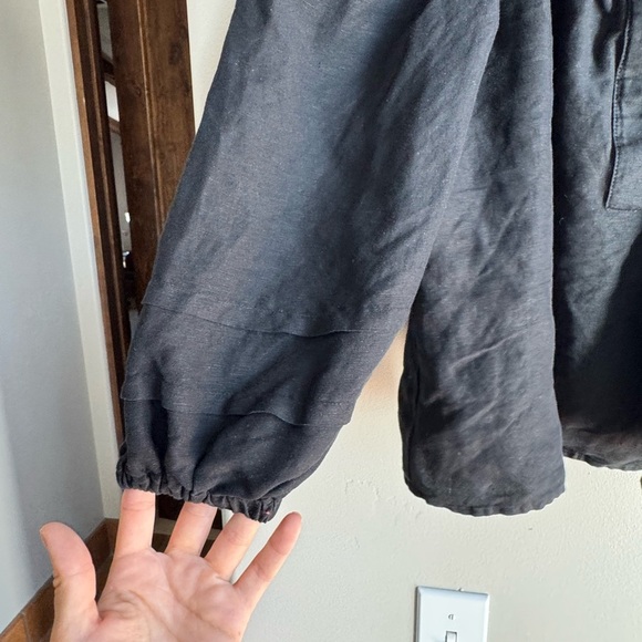 Heidi Merrick Black Linen Puff Sleeve Peasant Blouse Top XS - Picture 2 of 5